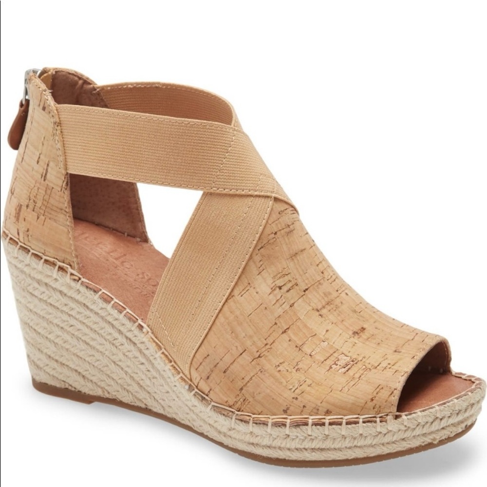 Gentle Souls Tan Cork Wedges Elastic Straps Women’s Size 11